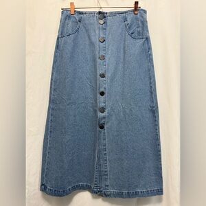 So Me Blue Denim Button-Front Midi Skirt 0113